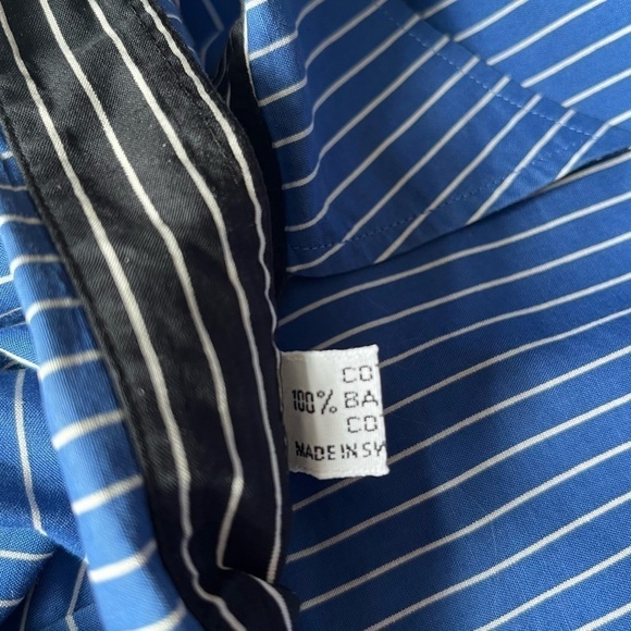 Vintage Womens Haberdashers Pinstripe Shirt Buttoned Blue Cotton XXL Switzerland - Picture 7 of 12